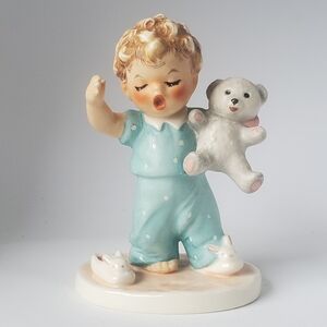 1957 Goebel Charlot BYJ 11 Sleepy Head Boy Figurine w Teddy Bear Vtg W. Germany